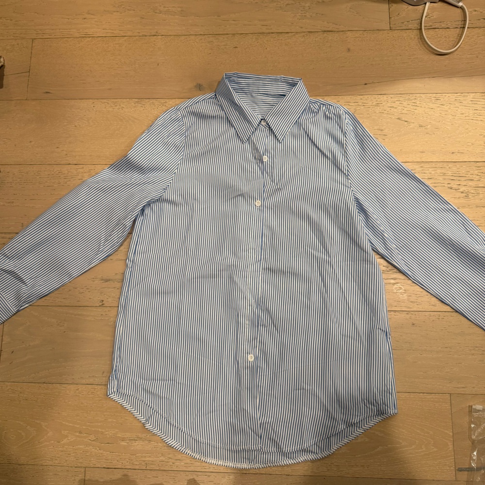 Blue and White Striped Button-Up Shirt